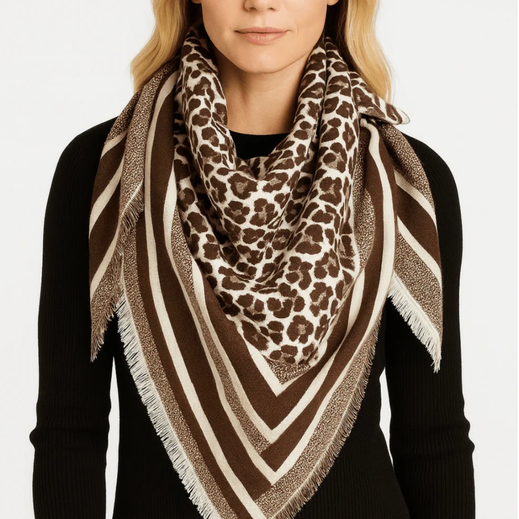 Brown Leopard Print Scarf For Women Soft Lightweight Fashion Neck Wrap, Animal